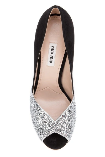 Shop Miu Miu Open Toe Glitter Pumps In F0q07