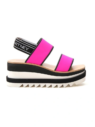 Shop Stella Mccartney Logo Strap Platform Sandals In Bubblegumblack