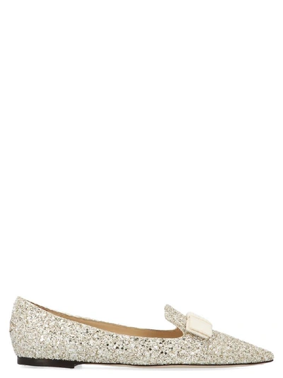 Shop Jimmy Choo Gala Glittered Ballerina Flat Shoes In Gold