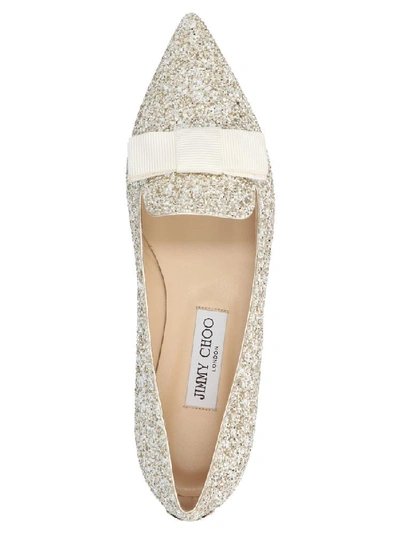Shop Jimmy Choo Gala Glittered Ballerina Flat Shoes In Gold