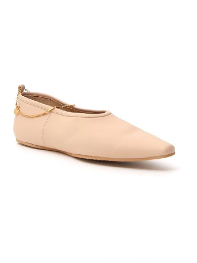 Shop Stella Mccartney Chain Ankle Strapped Ballet Flats In Beige