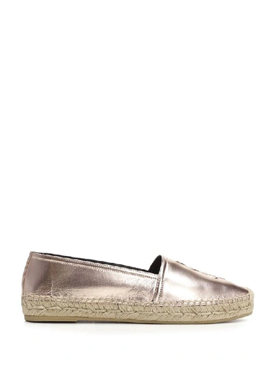 Shop Saint Laurent Metallic Embossed Logo Espadrilles In Pink