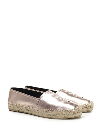 Shop Saint Laurent Metallic Embossed Logo Espadrilles In Pink