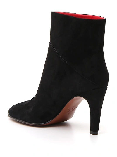 Shop Valentino Suede V Logo Ankle Boots In Black