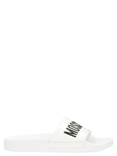 Shop Moschino Logo Slides In White