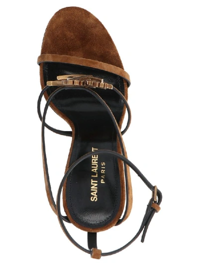 Shop Saint Laurent Cassandra Ysl Monogram Sandals In Brown