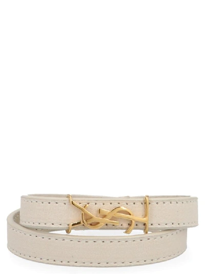 Shop Saint Laurent Ysl Monogram Wrap Bracelet In White