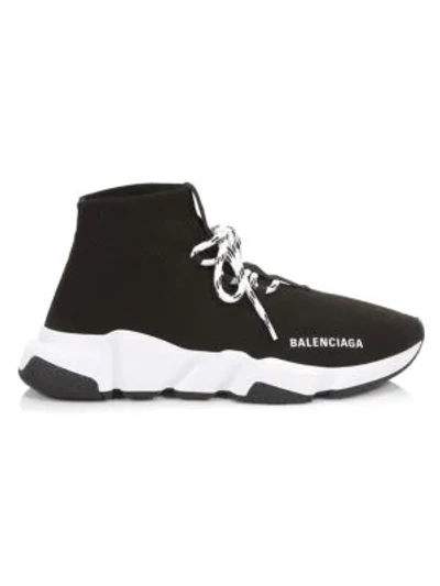 Shop Balenciaga Lace-up Speed Sock Sneakers In Black White