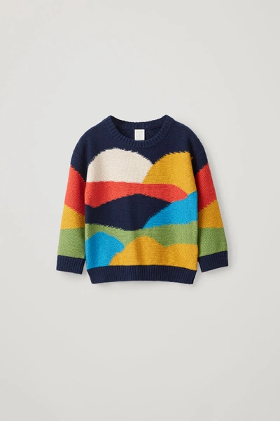 Shop Cos Colour-block Cotton-wool Mix Jumper In Blue