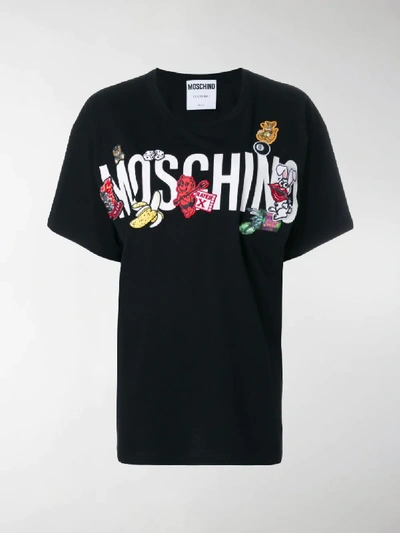 Shop Moschino Patch Logo T-shirt In Black