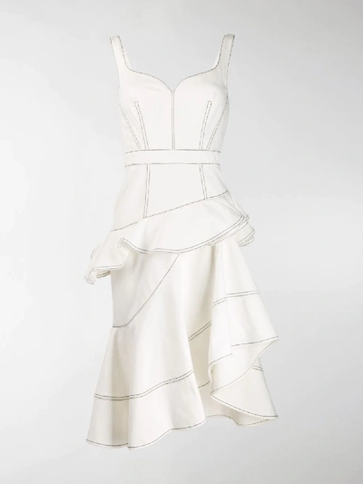 Shop Alexander Mcqueen Asymmetric Frill Sleeveless Denim Dress In Neutrals