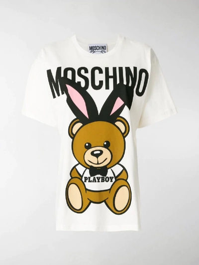 Shop Moschino Playboy Teddy T-shirt In White