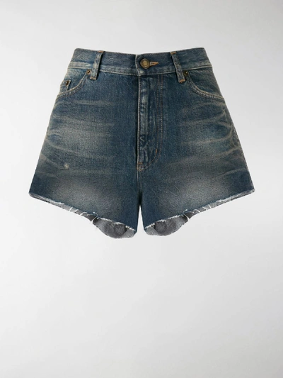 Shop Saint Laurent High Waisted Denim Shorts In Blue