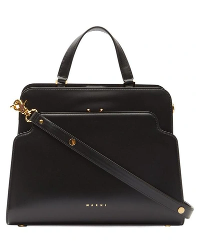 Shop Marni Trunk Reverse Leather Tote Bag In Black