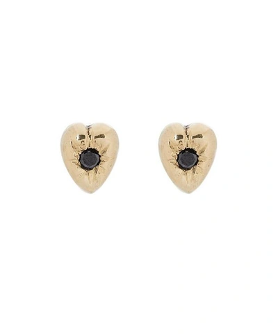 Shop Acanthus Gold Heavy Heart Black Diamond Stud Earrings