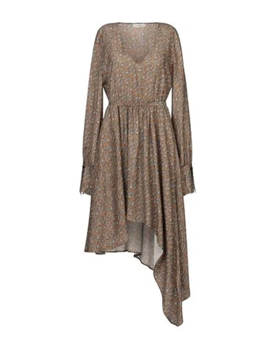 Shop Mauro Grifoni Grifoni Woman Mini Dress Khaki Size 6 Silk In Beige