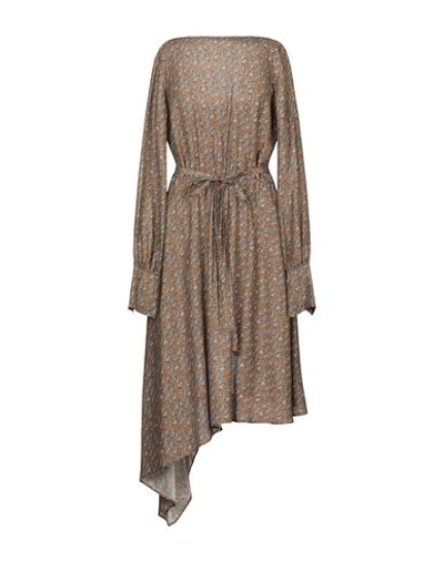 Shop Mauro Grifoni Grifoni Woman Mini Dress Khaki Size 6 Silk In Beige
