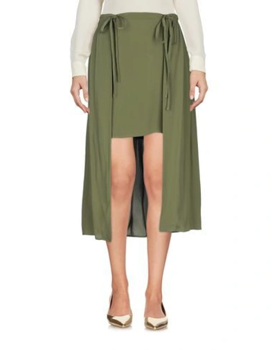 Shop Mauro Grifoni Grifoni Woman Midi Skirt Military Green Size 8 Acetate, Silk