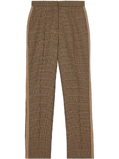 Shop Burberry Houndstooth Check Tailored Trousers In Brown