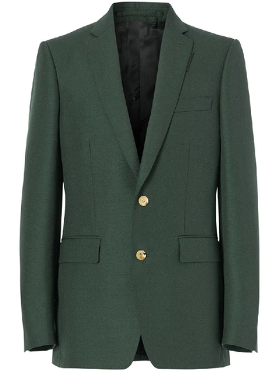 Shop Burberry Single Breasted Tailored Jacket In Green