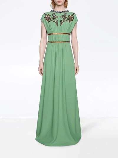 Shop Gucci Crystal-embroidered Gown In Green