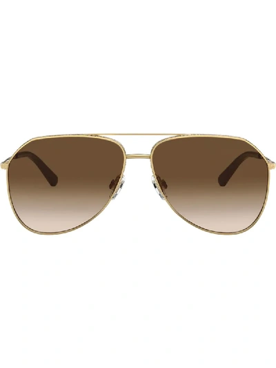 Shop Dolce & Gabbana Aviator Logo Frame Sunglasses In Gold