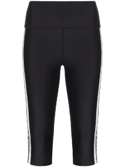 Shop P.e Nation Cropped Striped Logo-print Leggings In Black