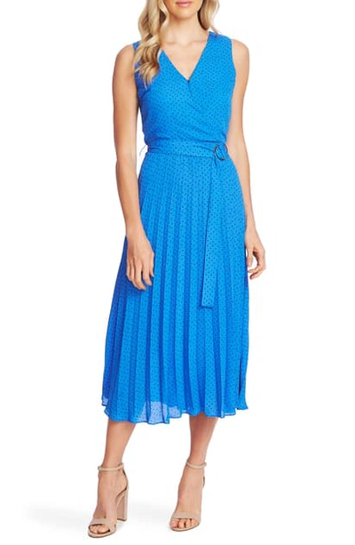 Shop Vince Camuto Ditsy Dot Sleeveless Pleated Midi Dress In Deep River