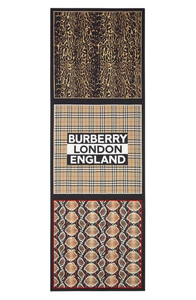Shop Burberry Animal & Check Print Logo Silk Scarf In Archive Beige