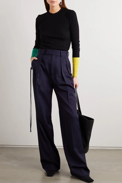 Shop Jw Anderson Color-block Ribbed Merino Wool Sweater In Black