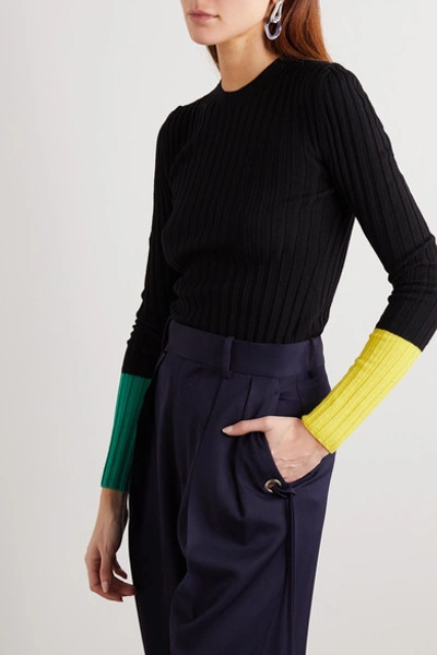 Shop Jw Anderson Color-block Ribbed Merino Wool Sweater In Black