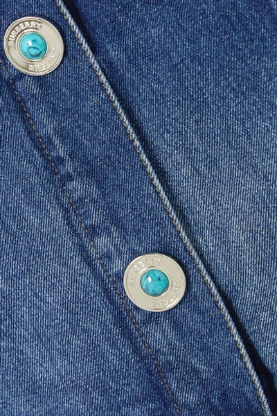 Shop Burberry Appliquéd Bead-embellished Denim Jacket In Blue
