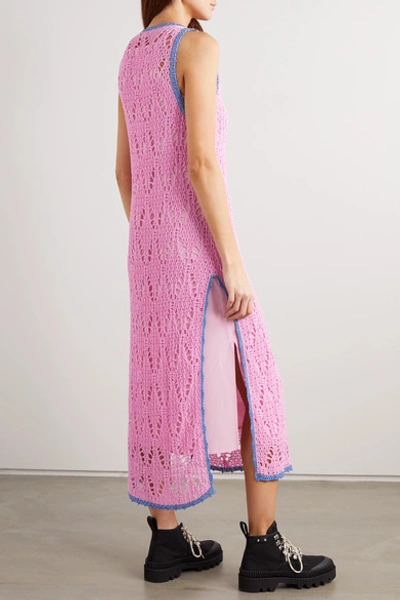 Shop Jw Anderson Layered Two-tone Crocheted Cotton And Crepe De Chine Maxi Dress In Pink