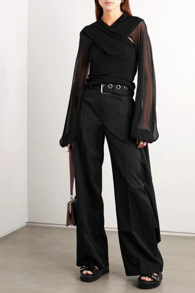 Shop Jw Anderson Draped Stretch-jersey And Tulle Blouse In Black