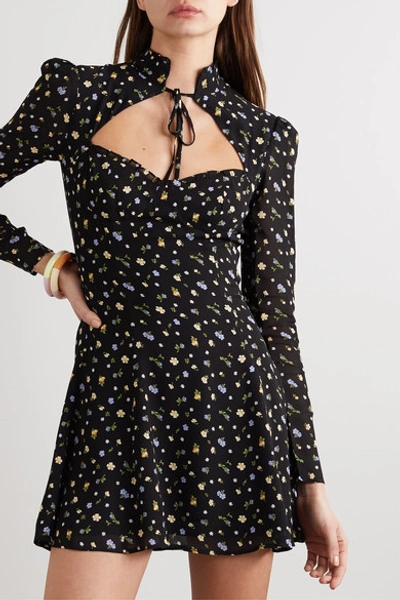 Shop Reformation Vivianne Floral-print Georgette Mini Dress In Black