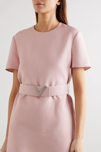 Shop Valentino Crystal-embellished Belted Wool And Silk-blend Crepe Mini Dress In Pink