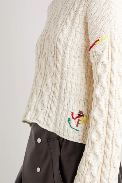 Shop Jw Anderson Embroidered Cable-knit Cotton Sweater In White