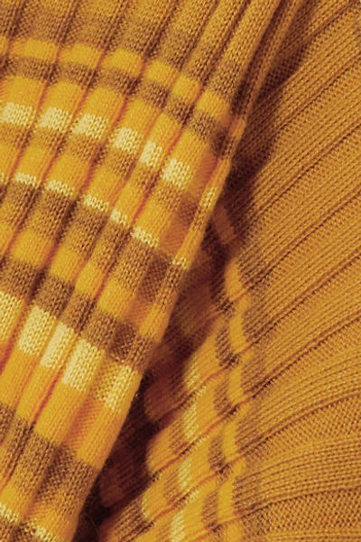 Shop Jw Anderson Striped Ribbed Wool-blend Turtleneck Sweater In Mustard