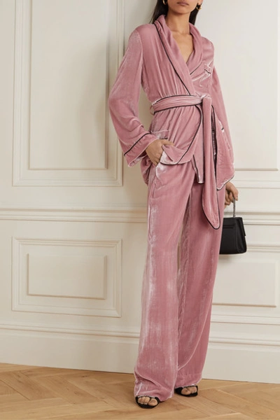 Shop Sleeping With Jacques The Bon Vivant Belted Piped Velvet Robe In Blush