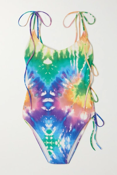 Shop Ack Tintarella Cutout Tie-dyed Swimsuit In Blue