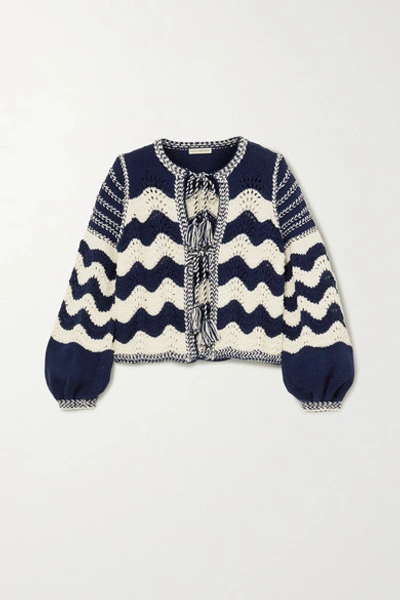Shop Ulla Johnson Yesenia Tie-front Crocheted Cotton And Wool-blend Cardigan In Navy