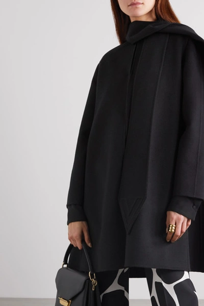 Shop Valentino Draped Wool And Cashmere-blend Felt Coat In Black
