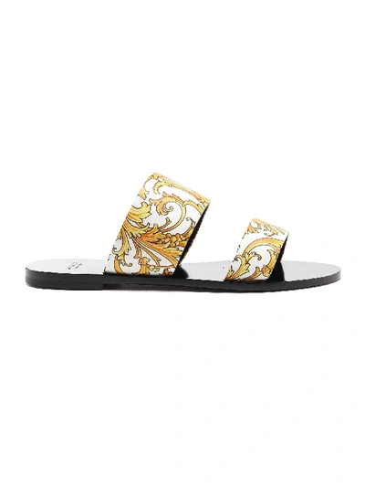 Shop Versace Flat Sandal Western Baroque In Bianco/oro