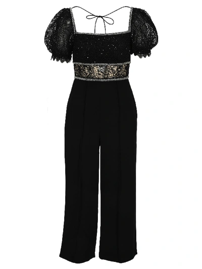 Shop Self-portrait Self Portrait Sequin Circle Lace Jumpsuit In Black