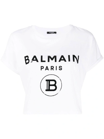 Shop Balmain Cropped Logo T-shirt In White