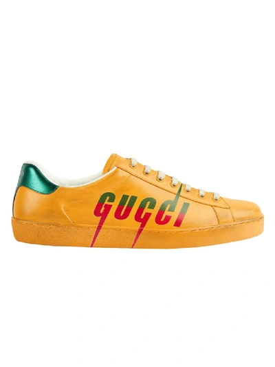 Shop Gucci Yellow Men's Ace Sneaker With  Blade In Brown