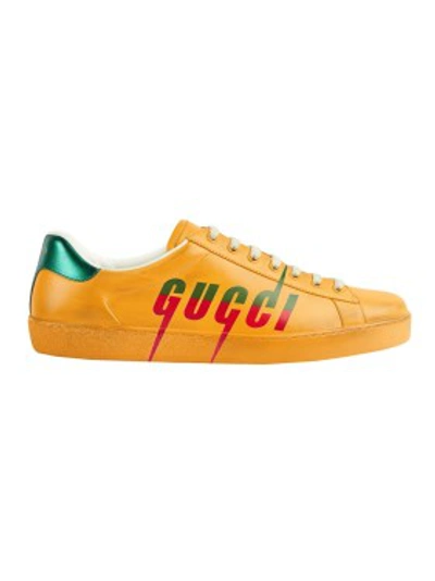 Shop Gucci Yellow Men's Ace Sneaker With  Blade In Brown