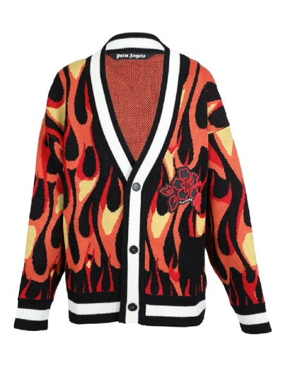 Shop Palm Angels Flame Cardigan In Black