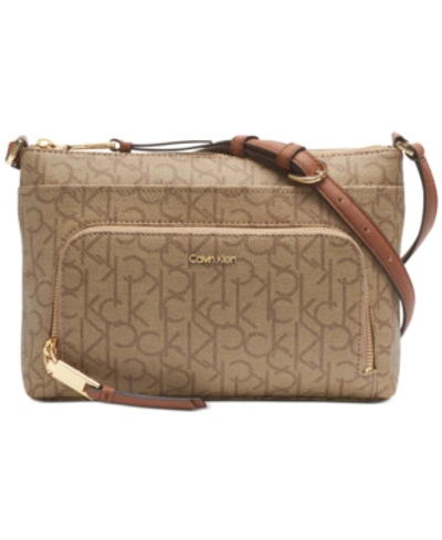 Calvin Klein Lily Signature Crossbody In Almond Khaki/cashew