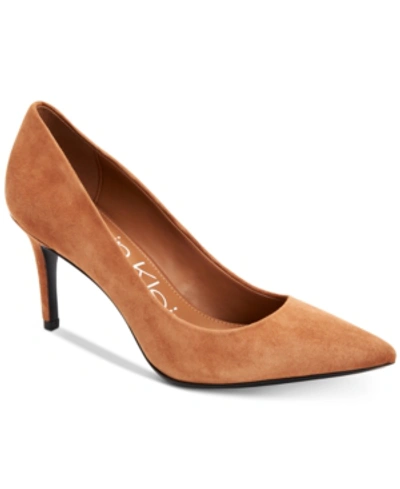Shop Calvin Klein Women's Gayle Pointed Toe Pumps Women's Shoes In Cognac Suede